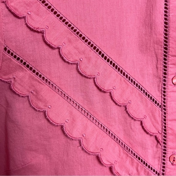 Sezane Blouse Ruffle Pink Rose Rodeo Boho Button Down Eyelet Lace Western Paris - Picture 4 of 15
